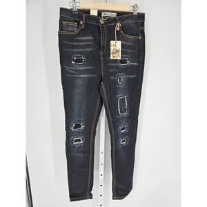 Angel Premium Women's Blue 5-Pocket Patched Distressed Skinny Jeans Size 11